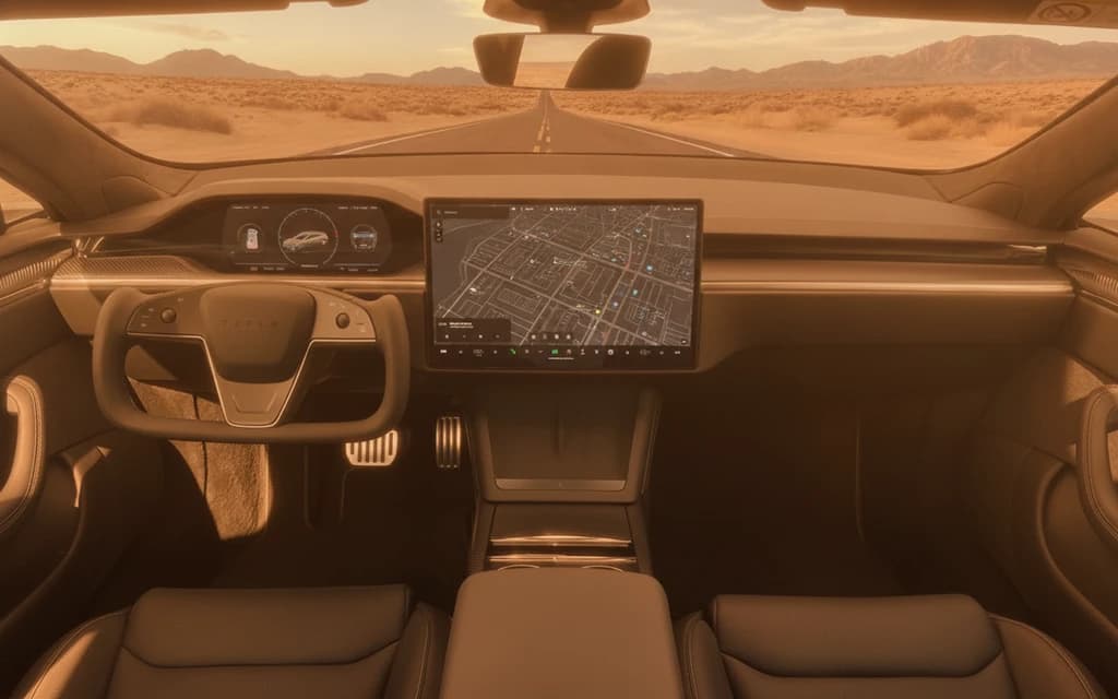 Tesla Model S 2023 Blue dashboard view – rental in Dubai