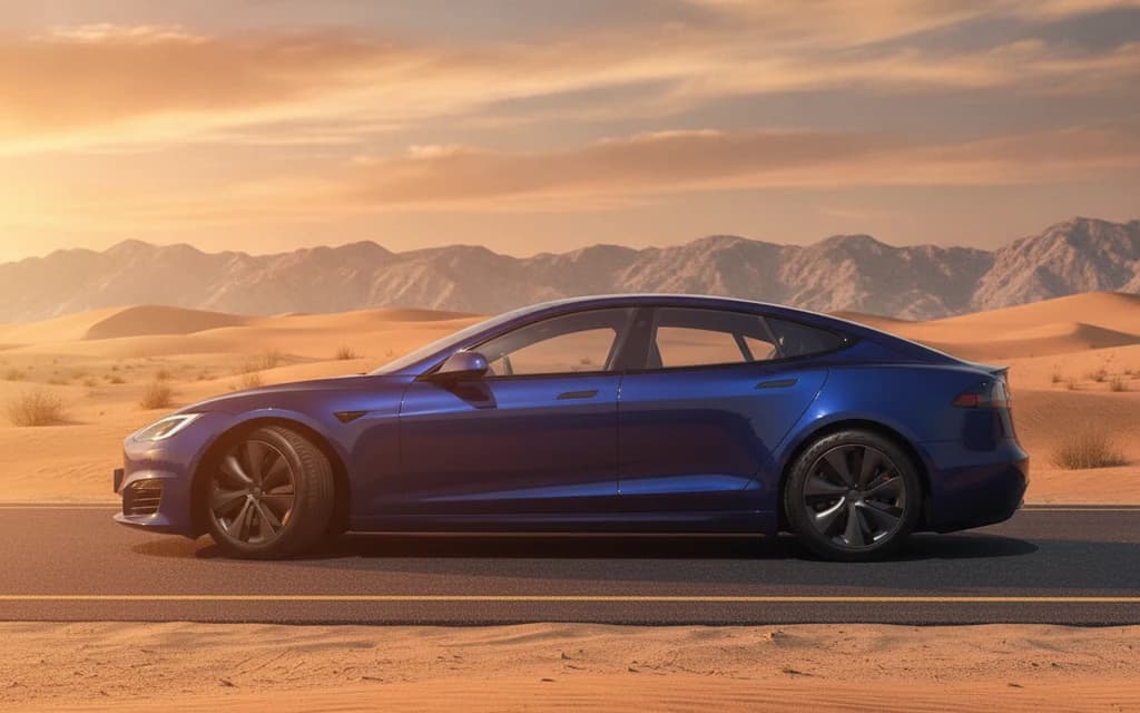Tesla Model S 2023 Blue side view – rental in Dubai