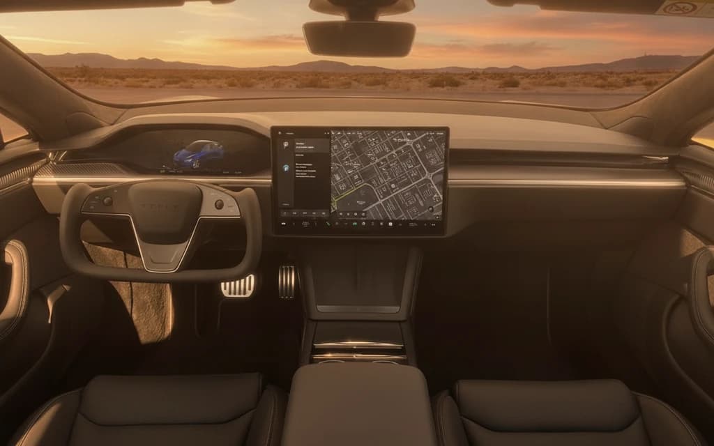 Tesla Model S 2023 Blue dashboard view – rental in Dubai