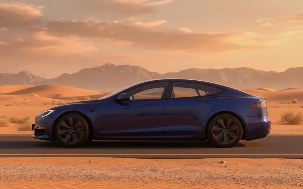 Tesla Model S 2023 Blue side view – rental in Dubai