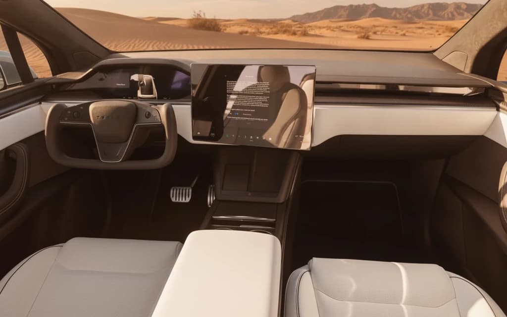 Tesla Model X 2023 White dashboard view – rental in Dubai