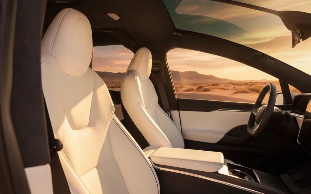 Tesla Model X 2023 White front seats – rental in Dubai