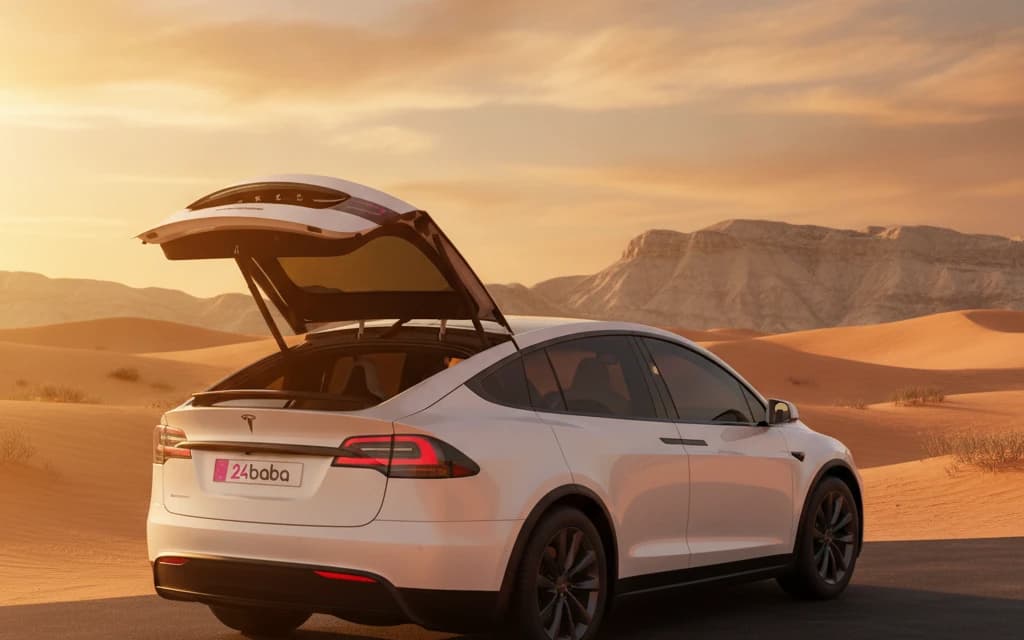 Tesla Model X 2023 White trunk space – rental in Dubai
