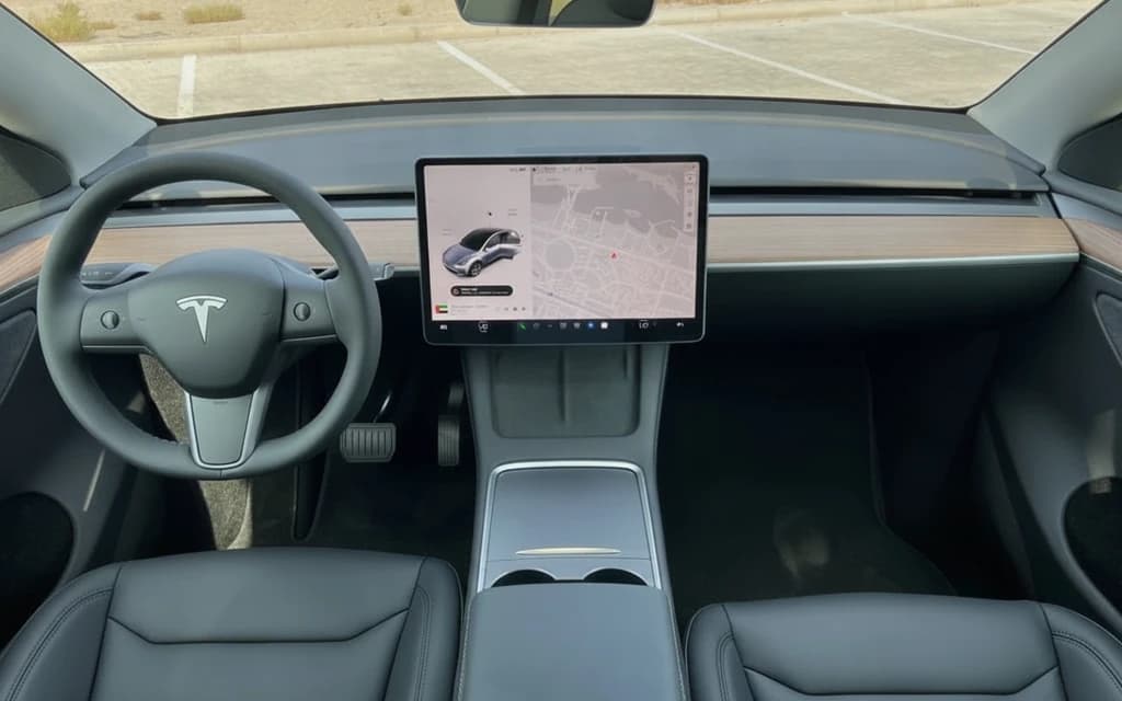 Tesla Model Y 2023 Gray dashboard view – rental in Dubai