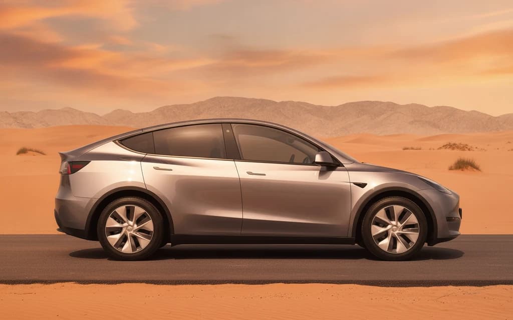 Tesla Model Y 2023 Gray side view – rental in Dubai