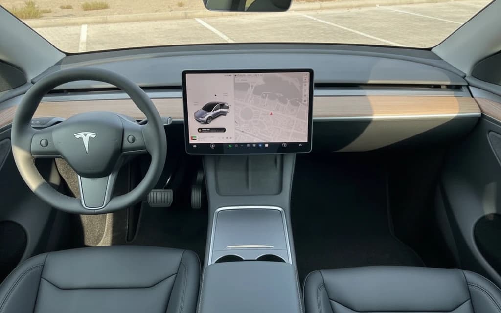 Tesla Model Y 2023 Gray dashboard view – rental in Dubai