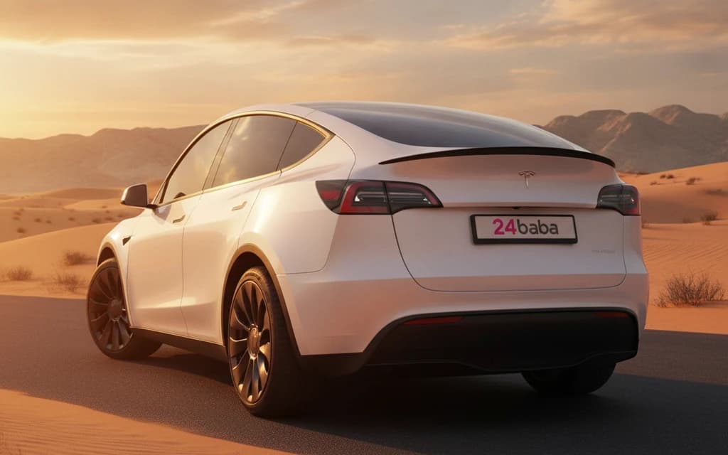 Tesla Model Y Performance 2022 White side view – rental in Dubai