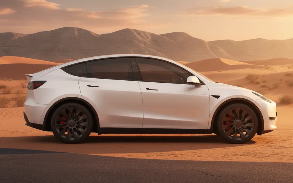 Tesla Model Y Performance 2022 White side view – rental in Dubai