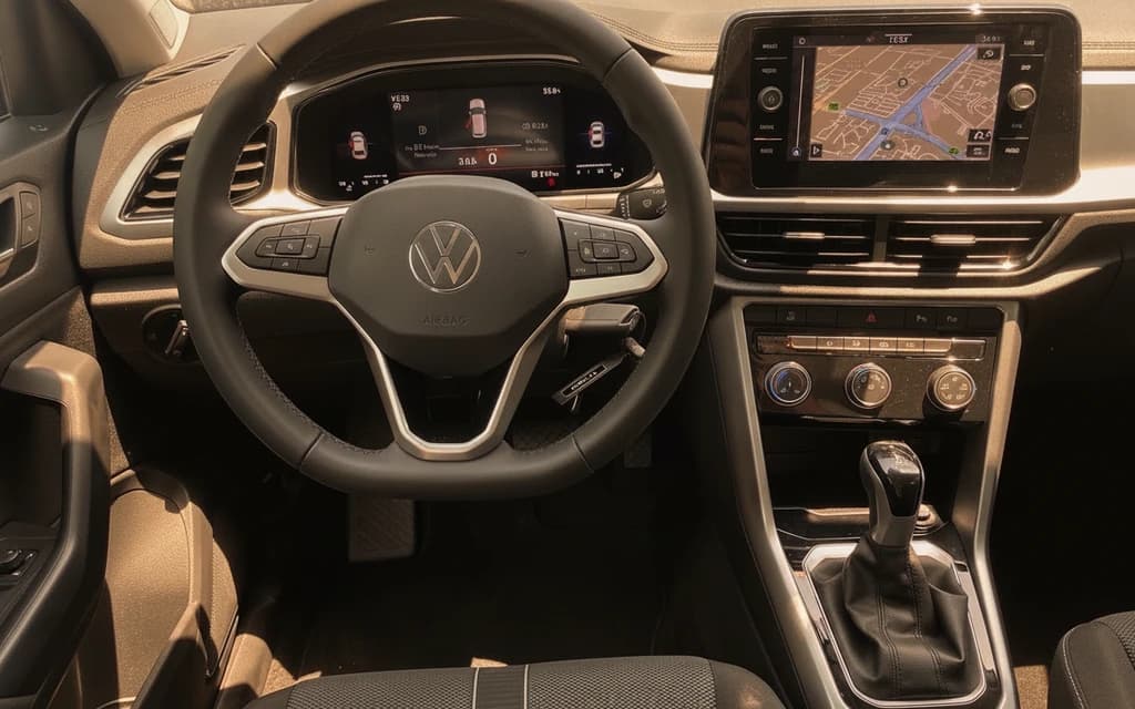 Volkswagen T-Roc 2022 Blue dashboard view – rental in Dubai