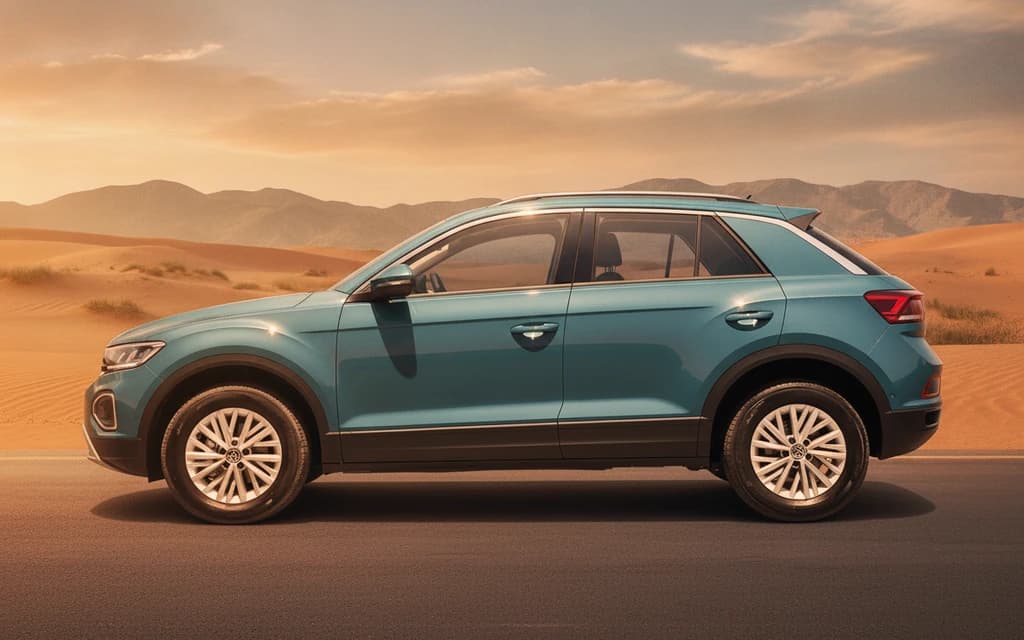 Volkswagen T-Roc 2022 Blue side view – rental in Dubai