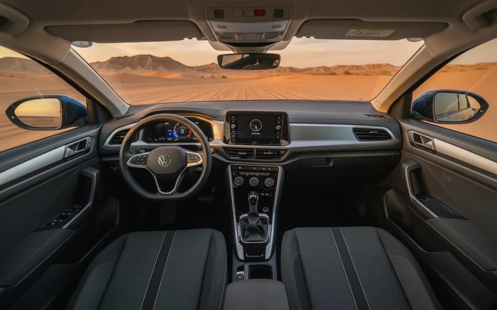 Volkswagen T-Roc 2024 Blue dashboard view – rental in Dubai