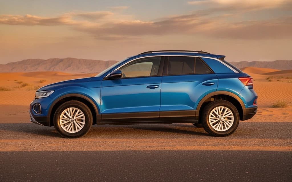 Volkswagen T-Roc 2024 Blue side view – rental in Dubai