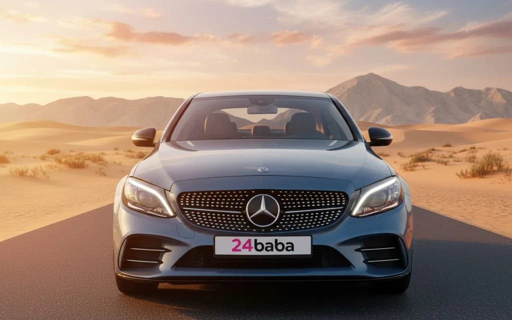 Mercedes C300 2020 Blue front view with headlights