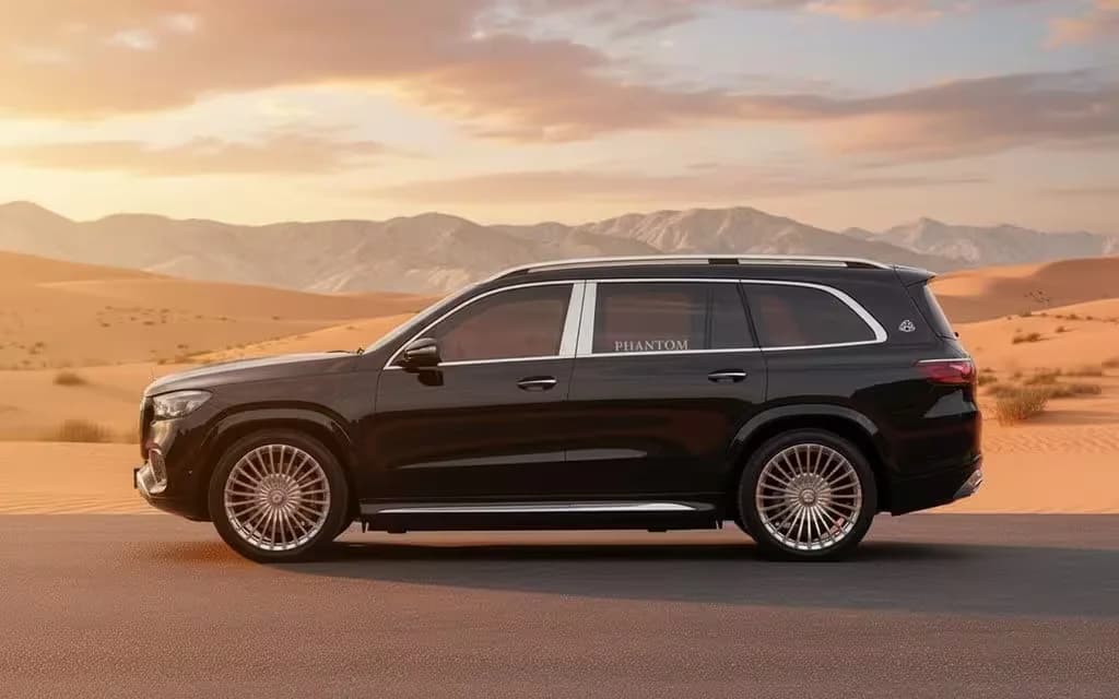 Mercedes Maybach 2024 Black side profile – rental in Dubai