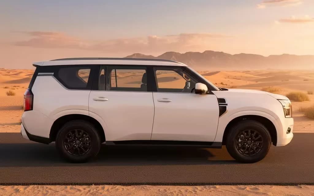 Nissan Patrol 2025 White side profile – rental in Dubai