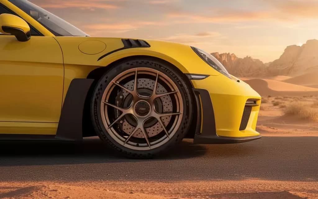 Porsche 911 2024 alloy wheel close up – rental in Dubai
