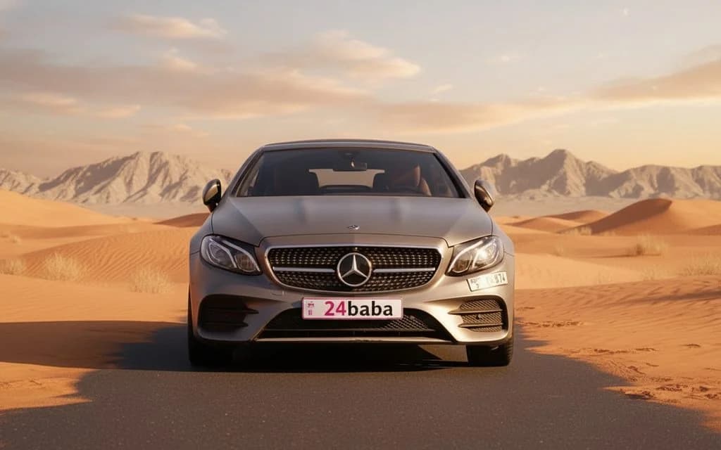 Mercedes E450 2020 Grey front view with headlights – rental in Dubai