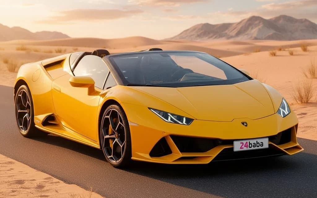 Lamborghini Huracan 2024 Yellow front view with headlights