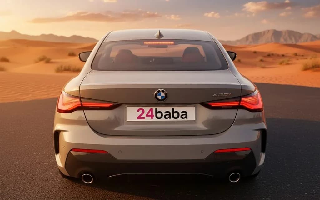 Bmw 420 2024 Blue rear view showing taillights – rental in Dubai