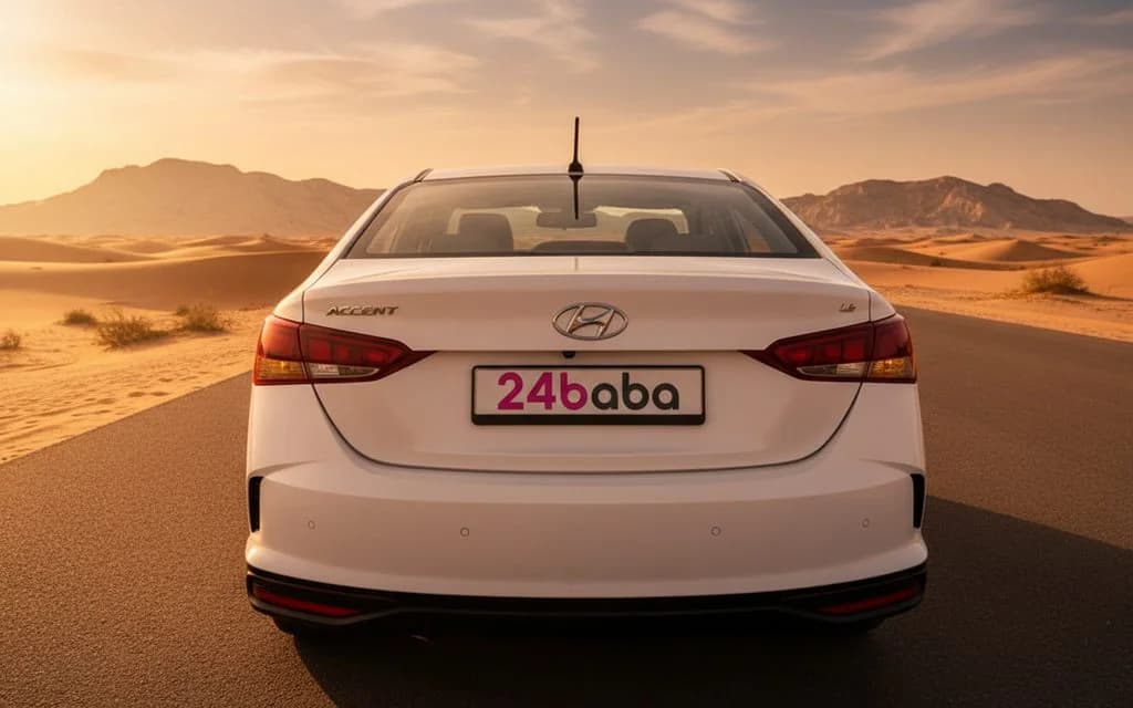 Hyundai Accent 2023 White rear view showing taillights – rental in Dubai
