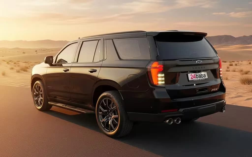 Chevrolet Tahoe 2025 Black rear view showing taillights – rental in Dubai
