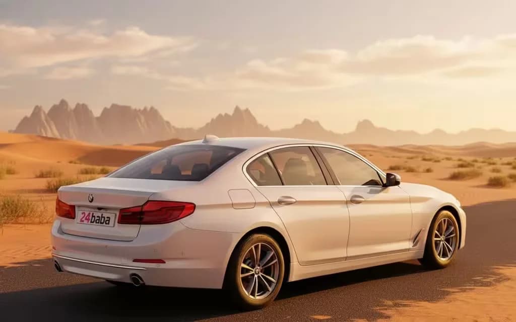 Bmw 520 2024 White parked outdoor scene – rental in Dubai
