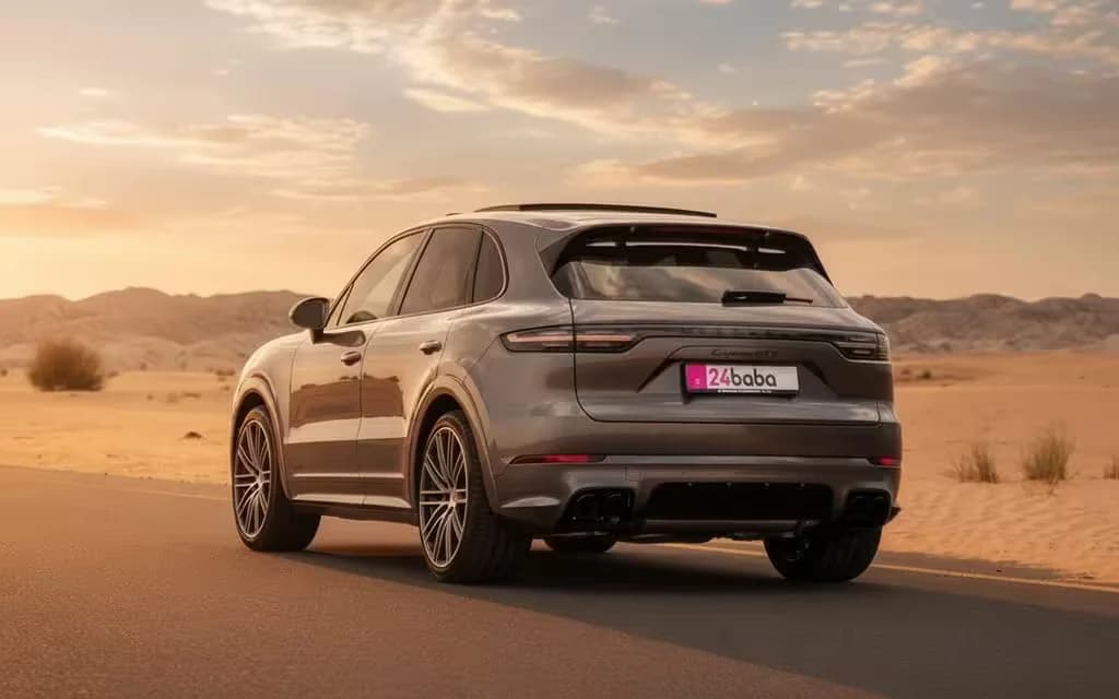 Porsche Cayenne 2023 Grey rear view showing taillights – rental in Dubai