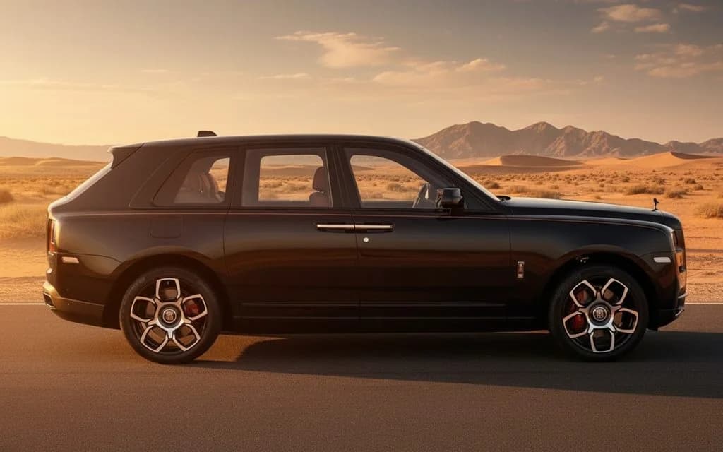 RollsRoyce Cullinan 2024 Black side profile – rental in Dubai