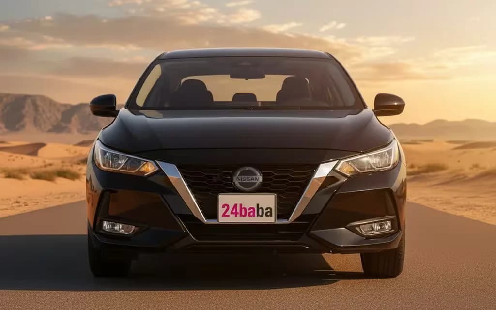 Nissan Sentra 2022 Black front view with headlights – rental in Dubai