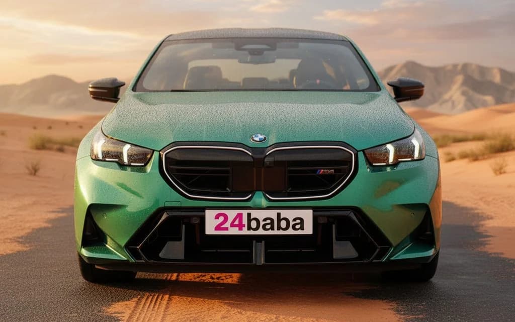 Bmw M5 2025 Green front view with headlights – rental in Dubai