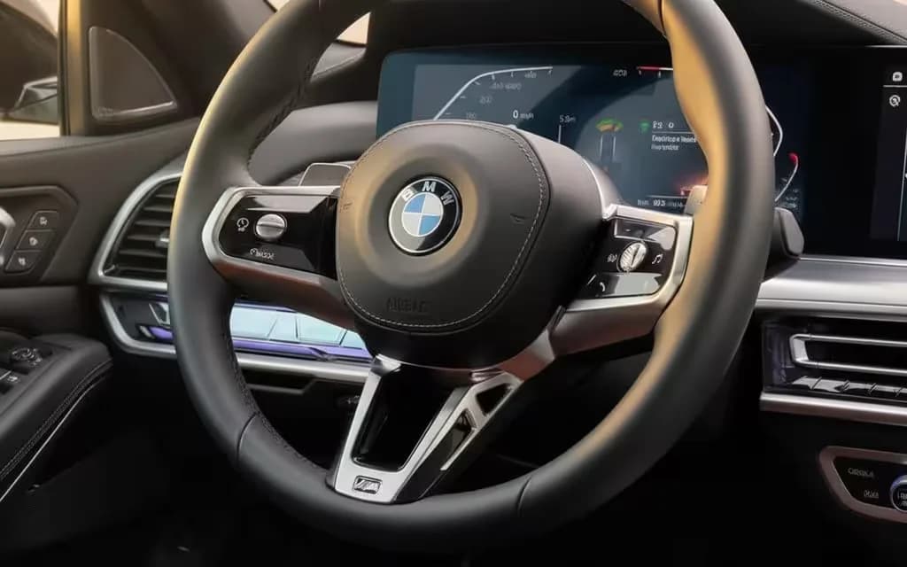 Bmw 735 2024 model badge close up – rental in Dubai