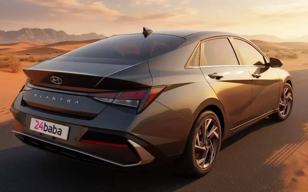 Hyundai Elantra 2024 Grey parked outdoor scene – rental in Dubai