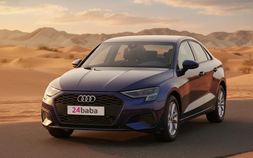 Audi A3 2023 Blue front view with headlights