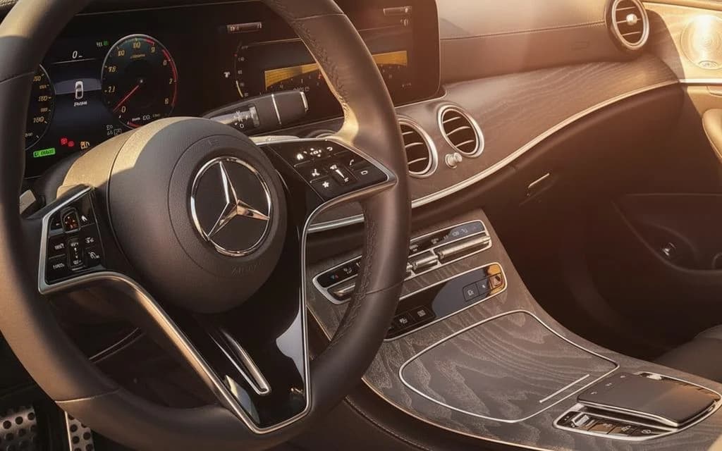 Mercedes E350 2023 interior view showing trim – rental in Dubai
