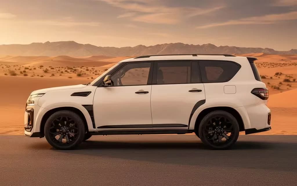 Nissan Patrol 2025 White side profile – rental in Dubai