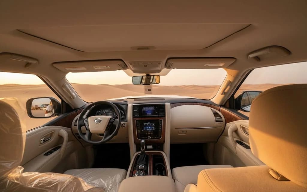 Nissan Patrol 2022 interior view showing trim – rental in Dubai