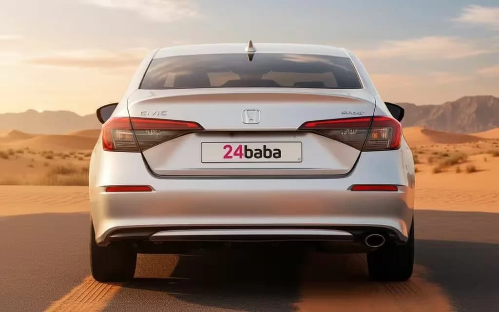 Honda Civic 2024 Silver rear view showing taillights – rental in Dubai
